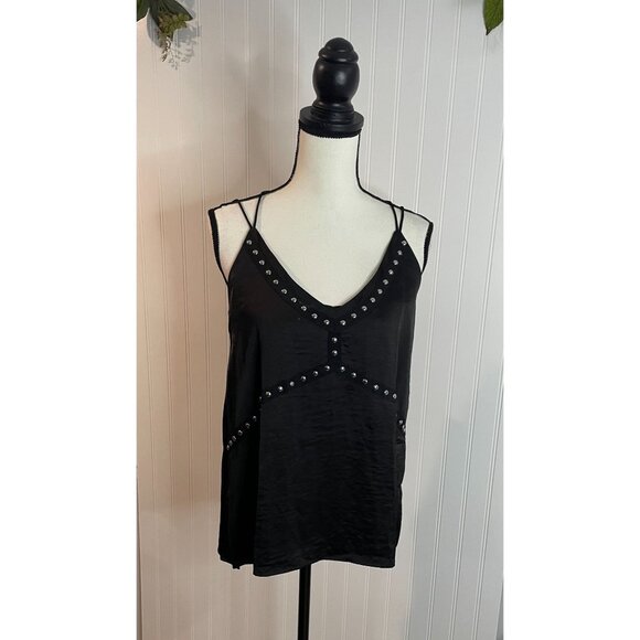 Pol Black Studded Strappy Tank Top With V-Neckline & Cross Back Design - Size S - Picture 3 of 16